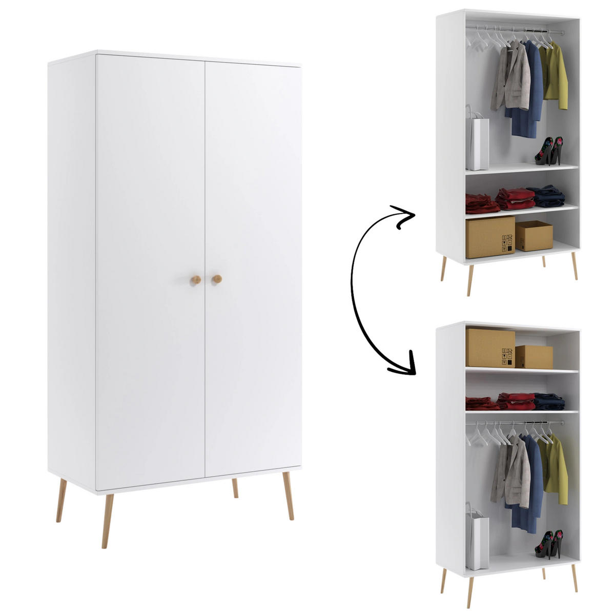 KLEIDERSCHRANK NATURA, 100 cm, Weiß Matt, mit Kleiderstange - Weiß, Holz (100/202/52cm) - Excellent Home