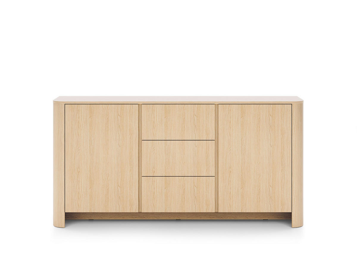 SIDEBOARD Fari Eiche Vincenza, Zweitürige Kommode mit Schubladen - Hellbraun/Schwarz, Holzwerkstoff (168/84/39cm) - Bettso