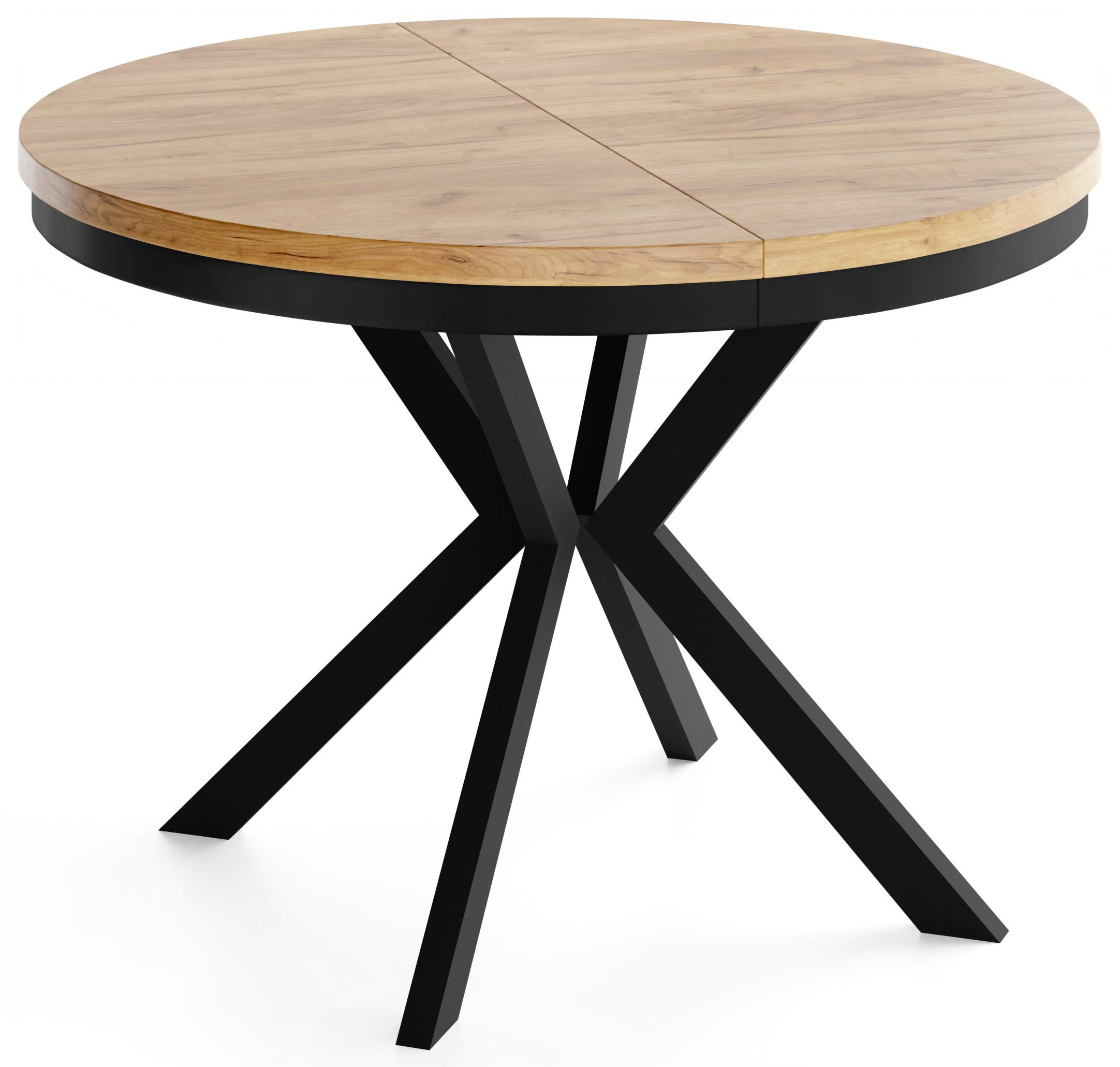 JÍDELNÍ STŮL Ross Kulatý Rozkládací s Černámi Kovovými Nohami, Dub Craft Hnědý 90-170/90/76 cm - černá/dub Wotan, kov/kompozitní dřevo (90/170/76cm) - WFL GROUP