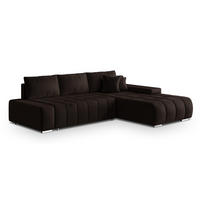 ECKSOFA ALESE R-S Braun Velours-Stoff mit Schlaffunktion - Braun, Holz (265/185cm) - MASSENO