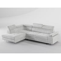 ECKSOFA CAROLINE Links Hellgrau Velours-Stoff mit Schlaffunktion und Bettkasten - Chromfarben/Hellgrau, Textil (253/190cm) - Barchello