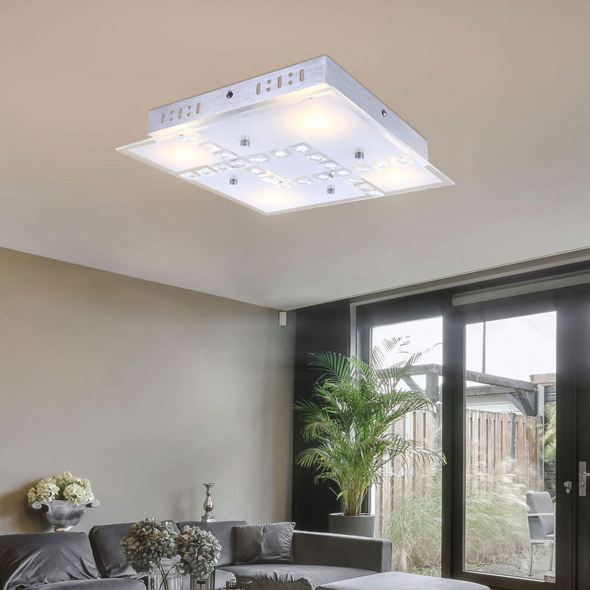 LED DECKENLEUCHTE Kristall Glas Silber - Silberfarben, Glas (32/32/6.5cm) - Globo Lighting