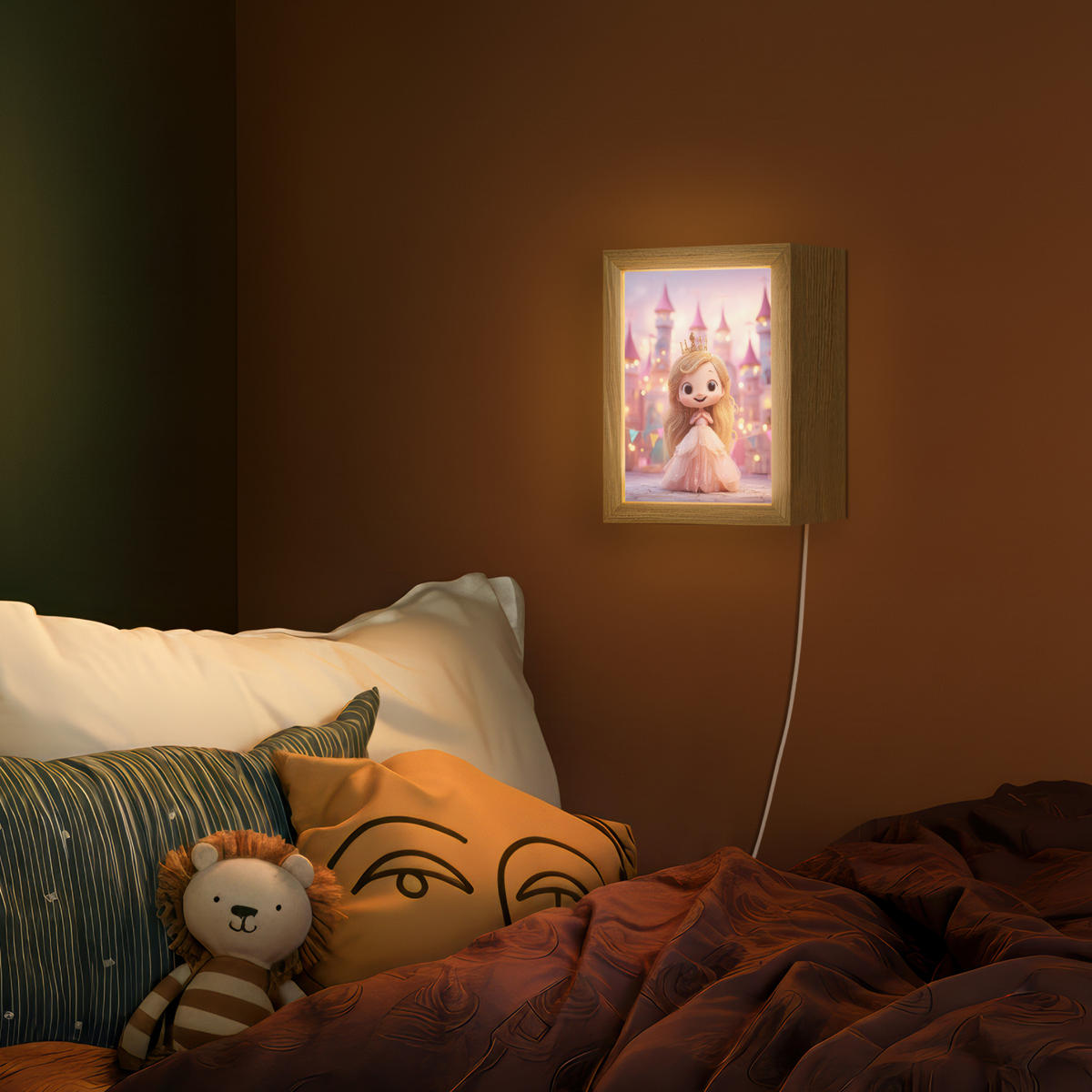 NÁSTĚNNÁ LAMPA Princezna - Růžová - Zámek 15x20 cm - růžová, kompozitní dřevo (15/20/8cm) - OnlyWow
