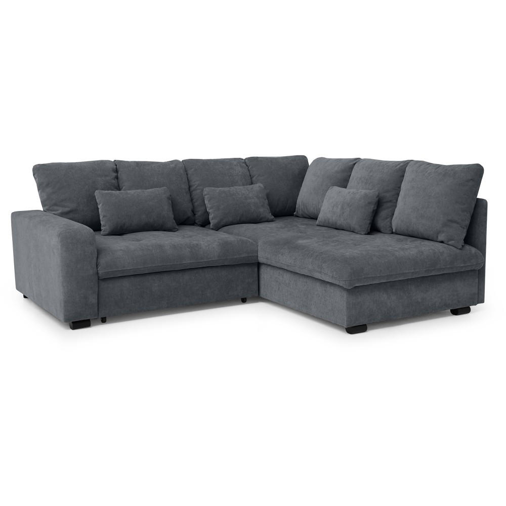 ECKSCHLAFSOFA Ramo mit Bettkasten, Topper gratis, Dunkelgrau, rechts - Dunkelgrau/Schwarz, Textil (229/190cm) - Beautysofa