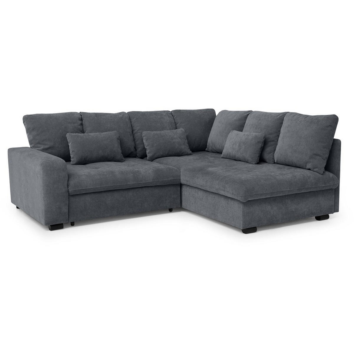 ECKSCHLAFSOFA Ramo mit Bettkasten, Topper gratis, Dunkelgrau, rechts - Dunkelgrau/Schwarz, Textil (229/190cm) - Beautysofa