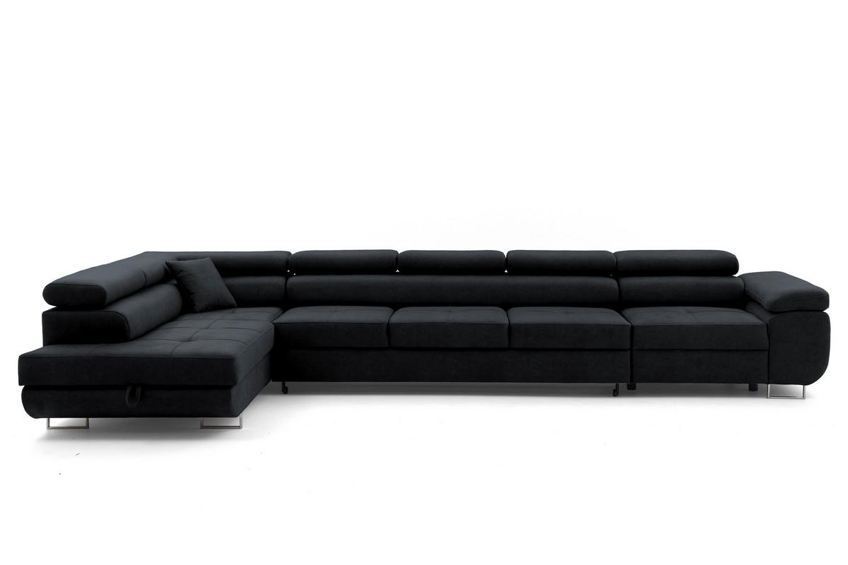 ECKSOFA WILD XXL Links mit Schlaffunktion 125x240 Velours Graphit - Silberfarben/Graphitfarben, Holz/Textil (400/200cm) - Muffo