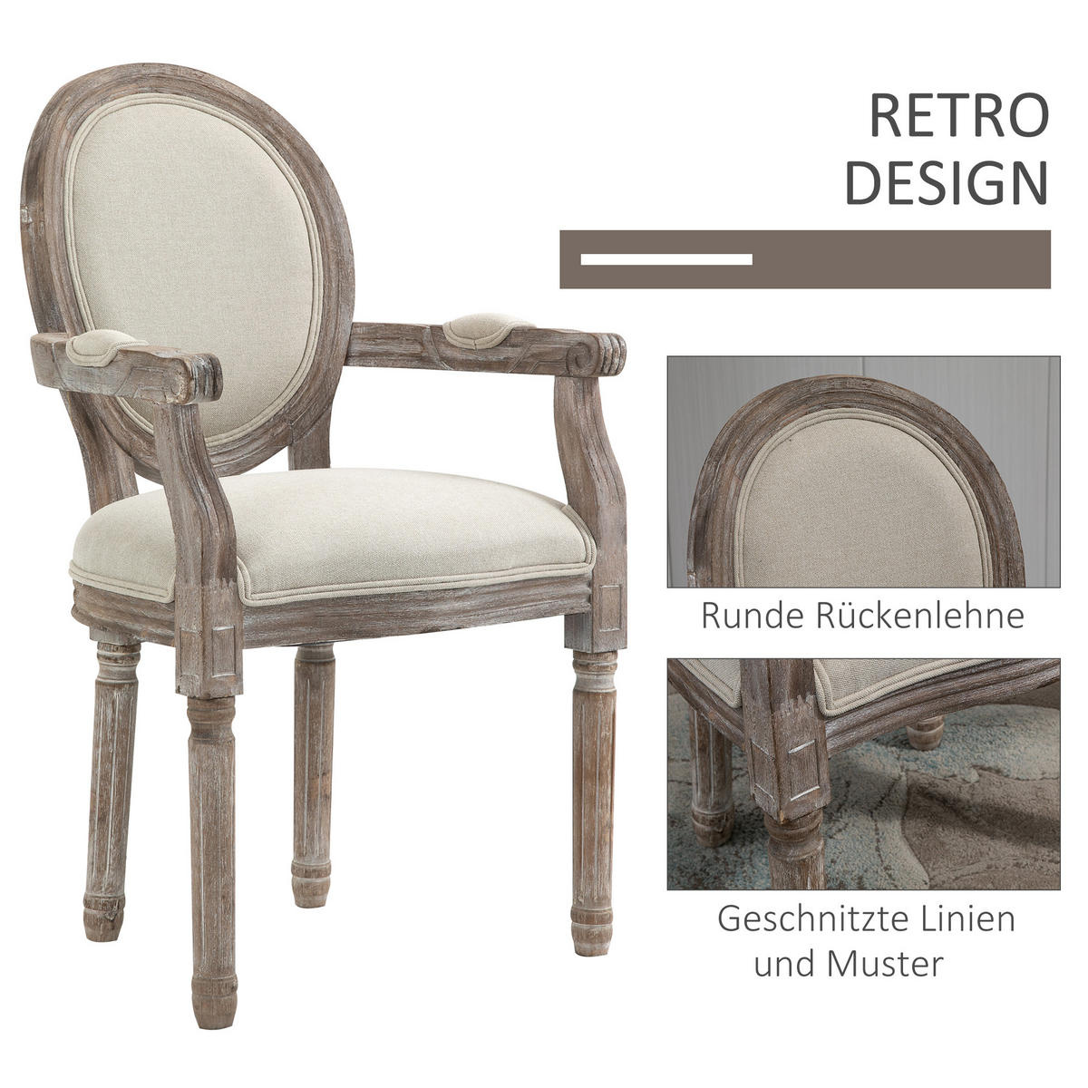 ESSZIMMERSTÜHLE 2ER-SET aus Gummiholz Polyester Cremeweiß - Creme, Textil (55.5/96/56cm) - HOMCOM