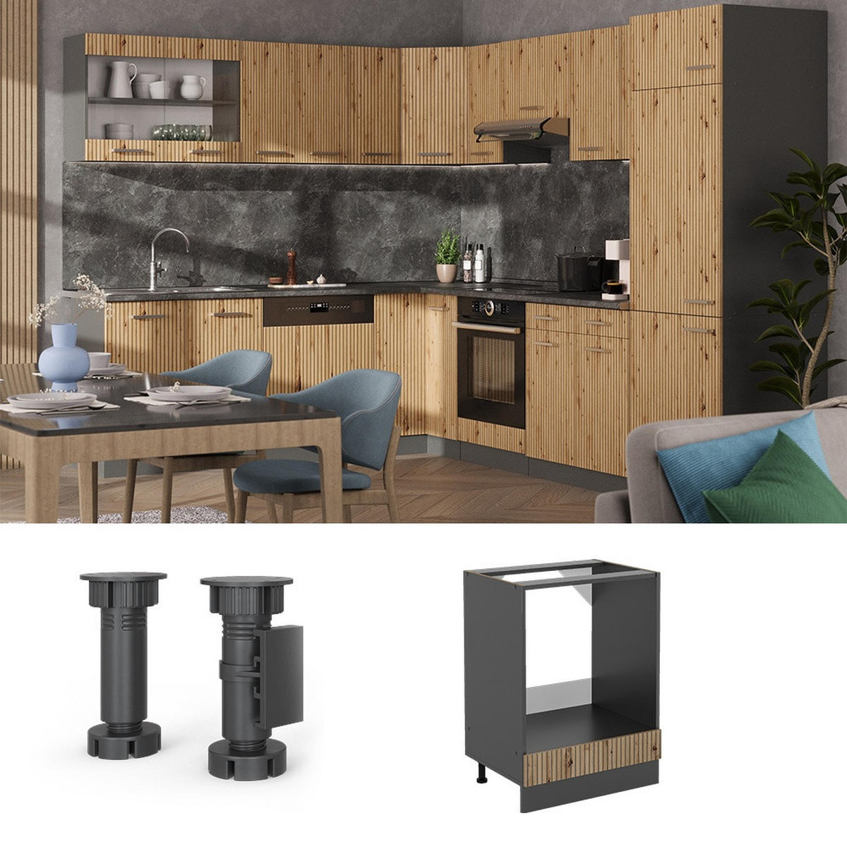 SPISKONVERTERINGSSKÅP R-Line Hantverks ek 60 cm , AP Antracit - Antracit/Ek Artisan, Träbaserade material (60/81.6/60cm) - Vicco