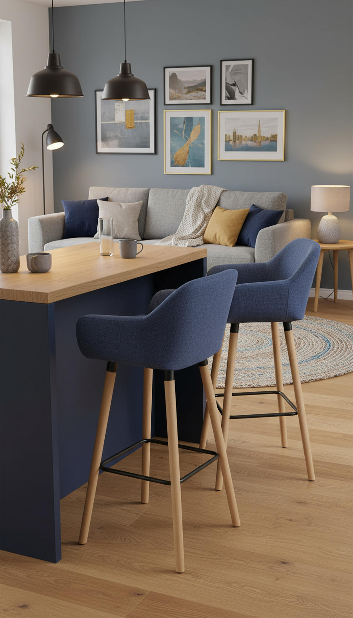 BARHOCKER Grande Stoff dunkelblau - Blau, Holz/Textil (51/101/50cm) - TPFLiving
