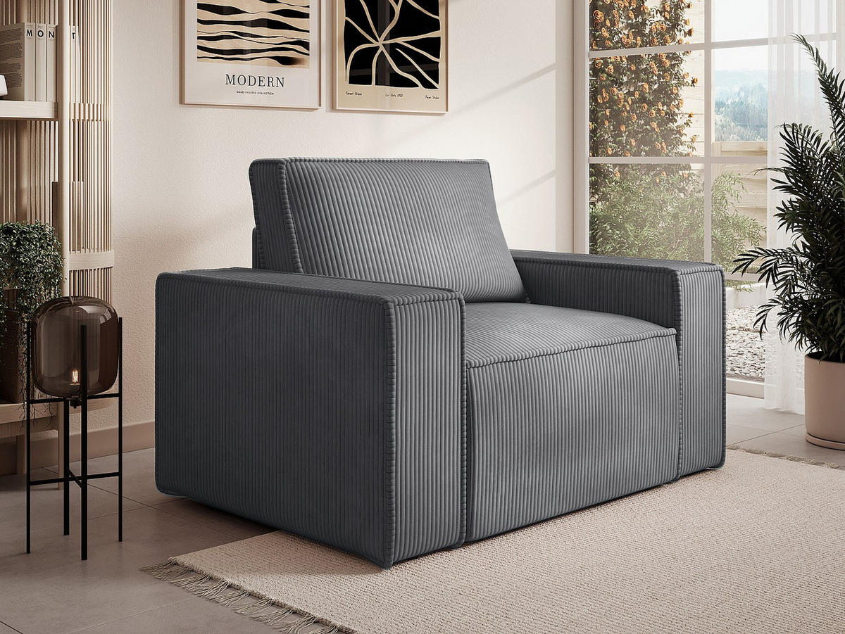 SESSEL mit gerader Rückenlehne - 1 Person-Sitzer - Samt, Stoff - Anthrazitgrau - - Anthrazit, Textil (120/85/86cm) - Vente-Unique