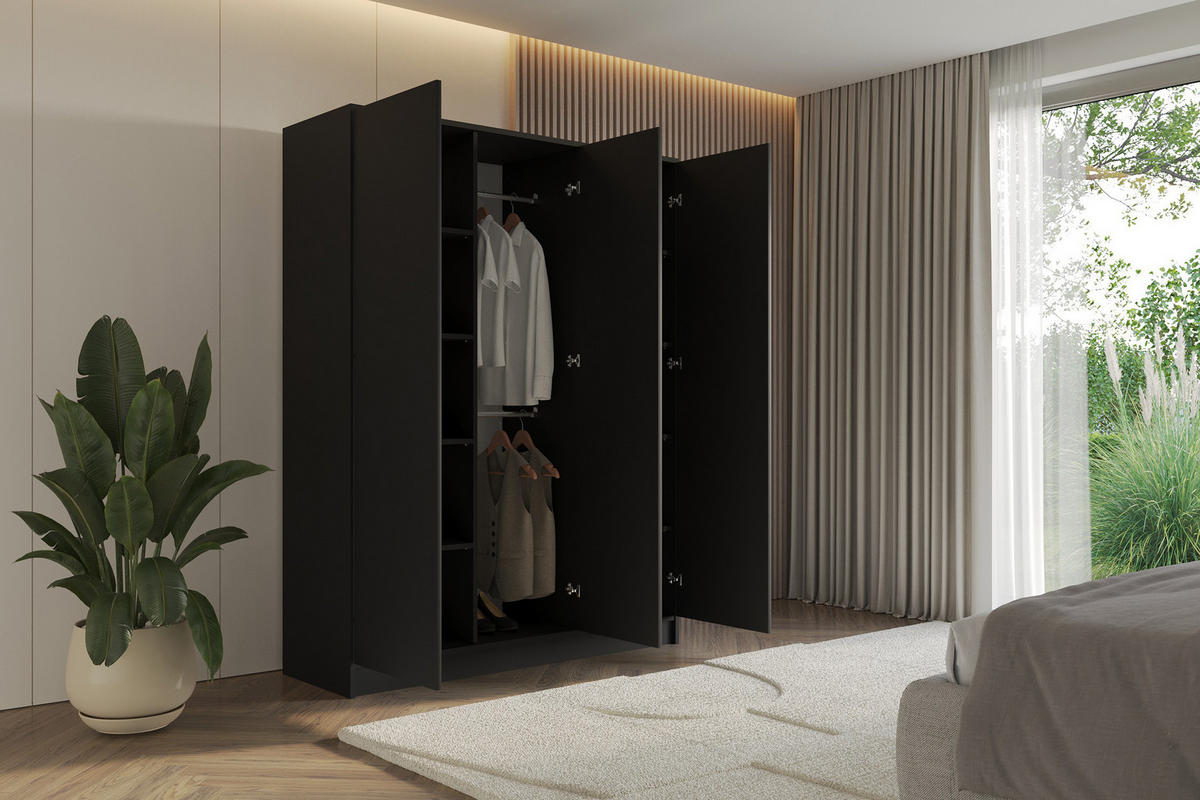 KLEIDERSCHRANK - LUSSO - 150 - Schwarz - Goldfarben/Schwarz, Holzwerkstoff (150/200/51cm) - ALTDECOR