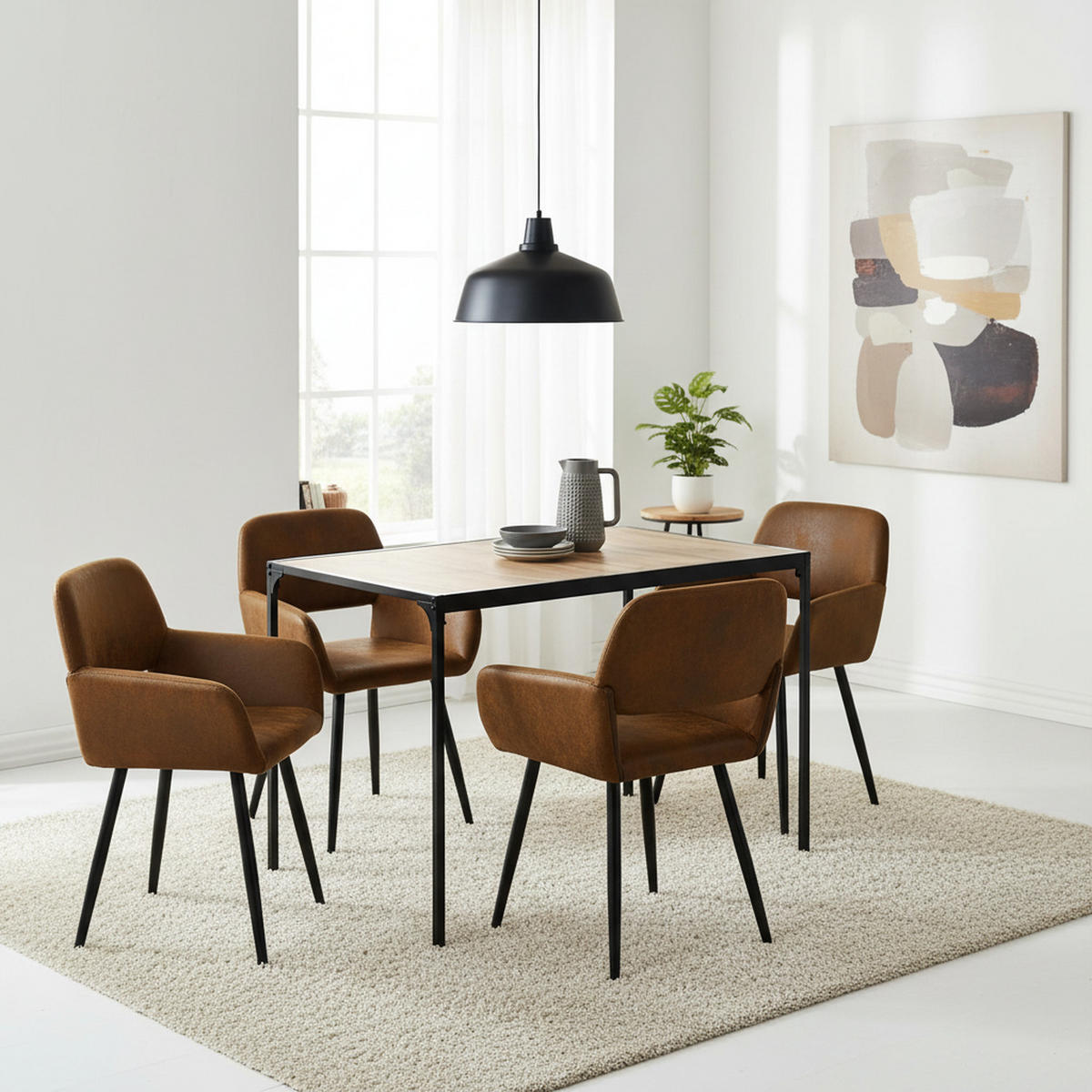 ESSZIMMER SET – 1 Tisch + 4 Stühle – Holzoptik & Wildleder - Braun, Holzwerkstoff/Metall (120/75/80cm) - Urban Meuble