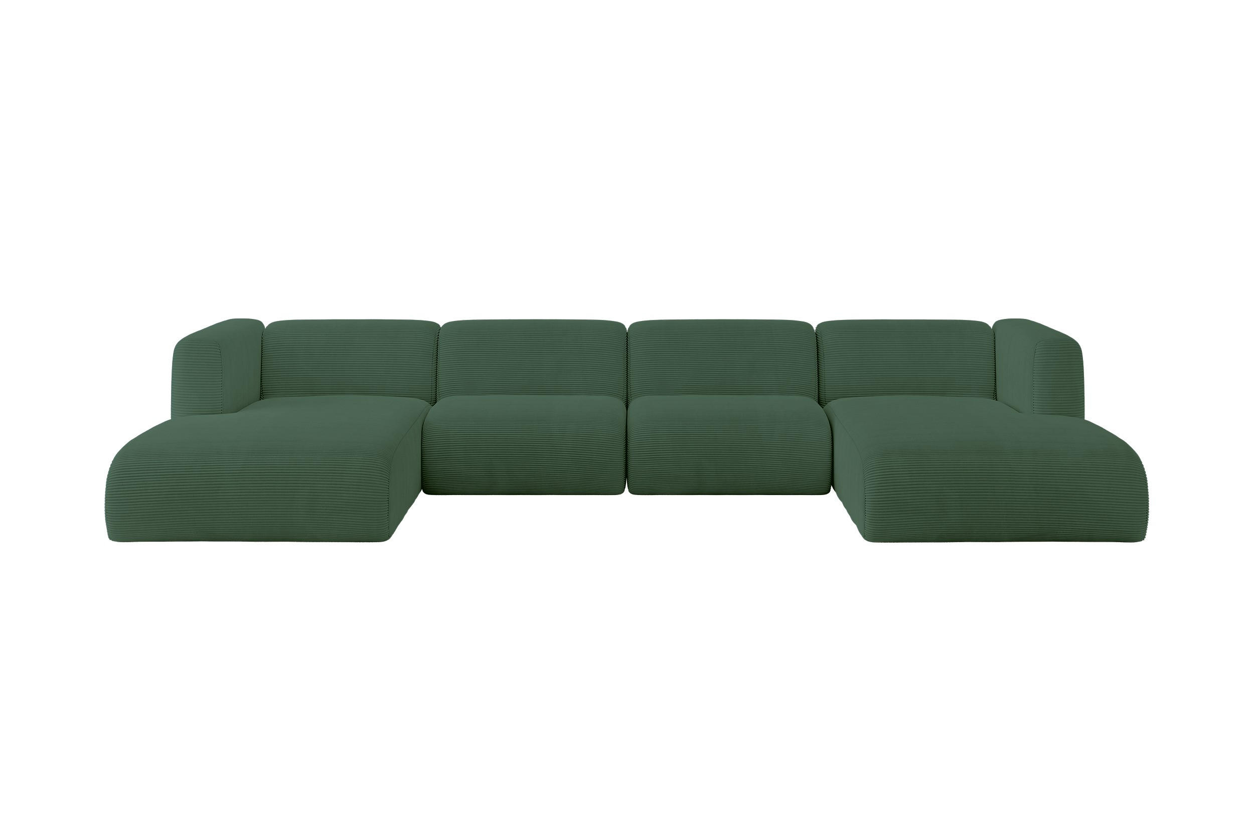 WOHNLANDSCHAFT MIRA-U2 408x179x70 Grün Cord - Salbeigrün/Schwarz, Holzwerkstoff/Kunststoff (408/70/179cm) - ALTDECOR
