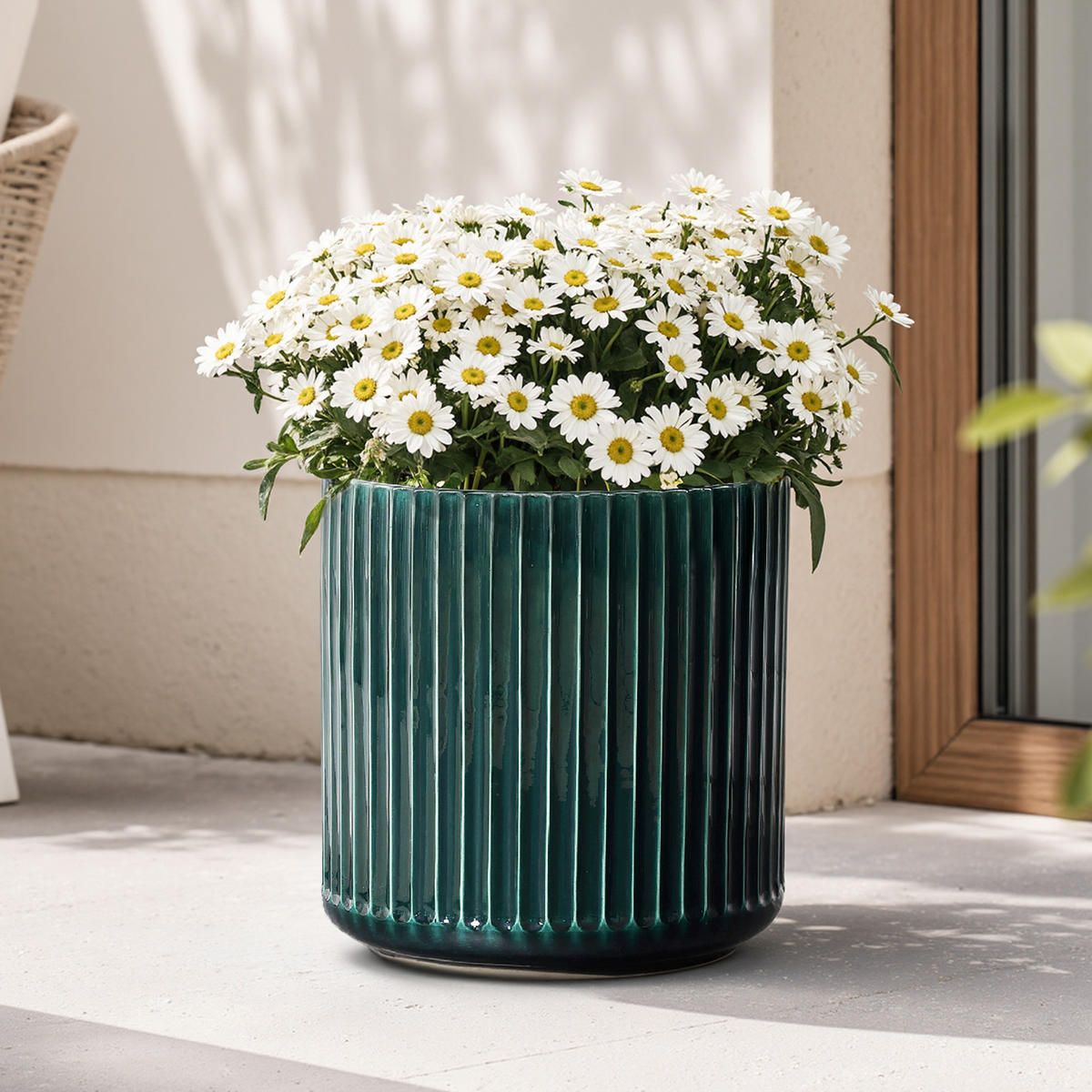 BLUMENTOPF Keramik Dunkelgrün Grün und Weiß Ø30.2xH30.3 cm - Grün, Keramik (30.3cm) - Hometopia