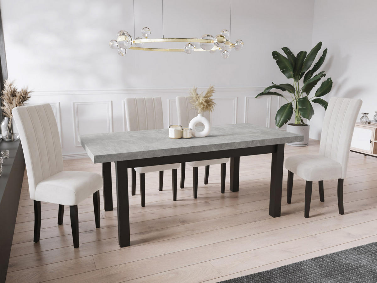 ESSTISCH Gemini rechteckig ausziehbar, Grauer Beton 160-210/90/78 cm - Hellgrau/Schwarz, Holz/Holzwerkstoff (160/90/78cm) - WFL GROUP