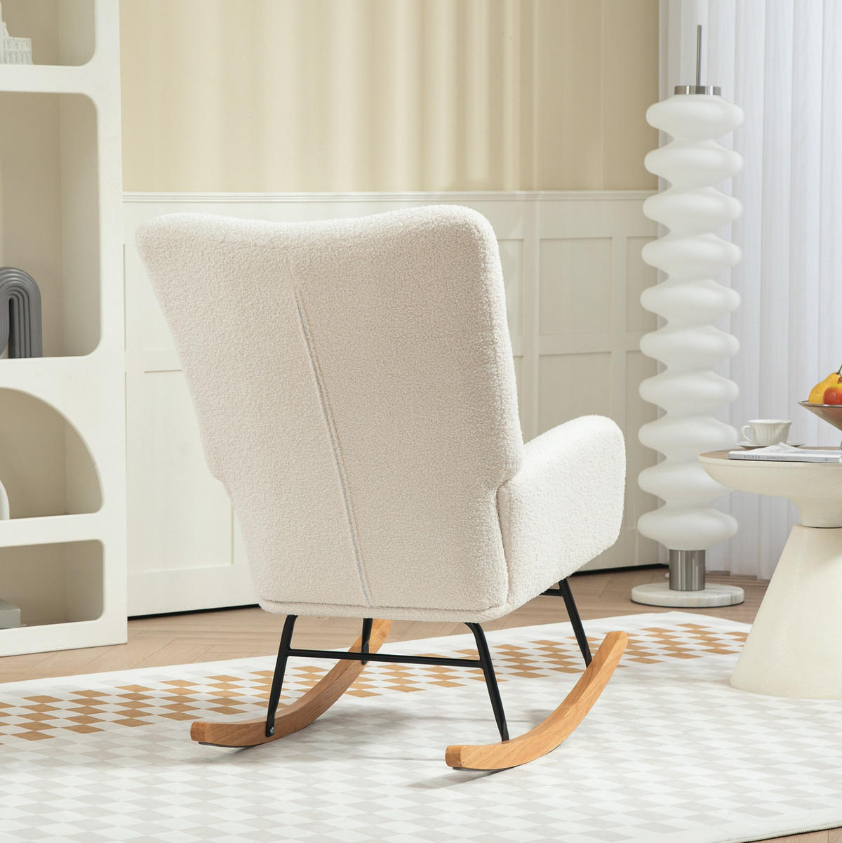 SCHAUKELSTUHL 94/70/100 cm cremeweiß aus Lammfell-Optik mit Armlehnen - Creme, Textil (70/100/94cm) - OKWISH