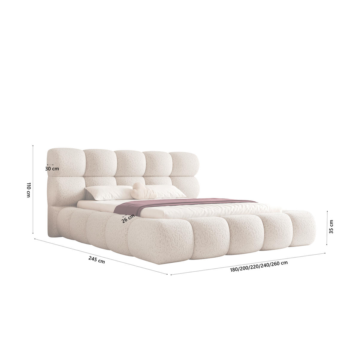 POLSTERBETT FERAGU 200x200 cm, Beige - Beige, Textil (200/200cm) - Fedve