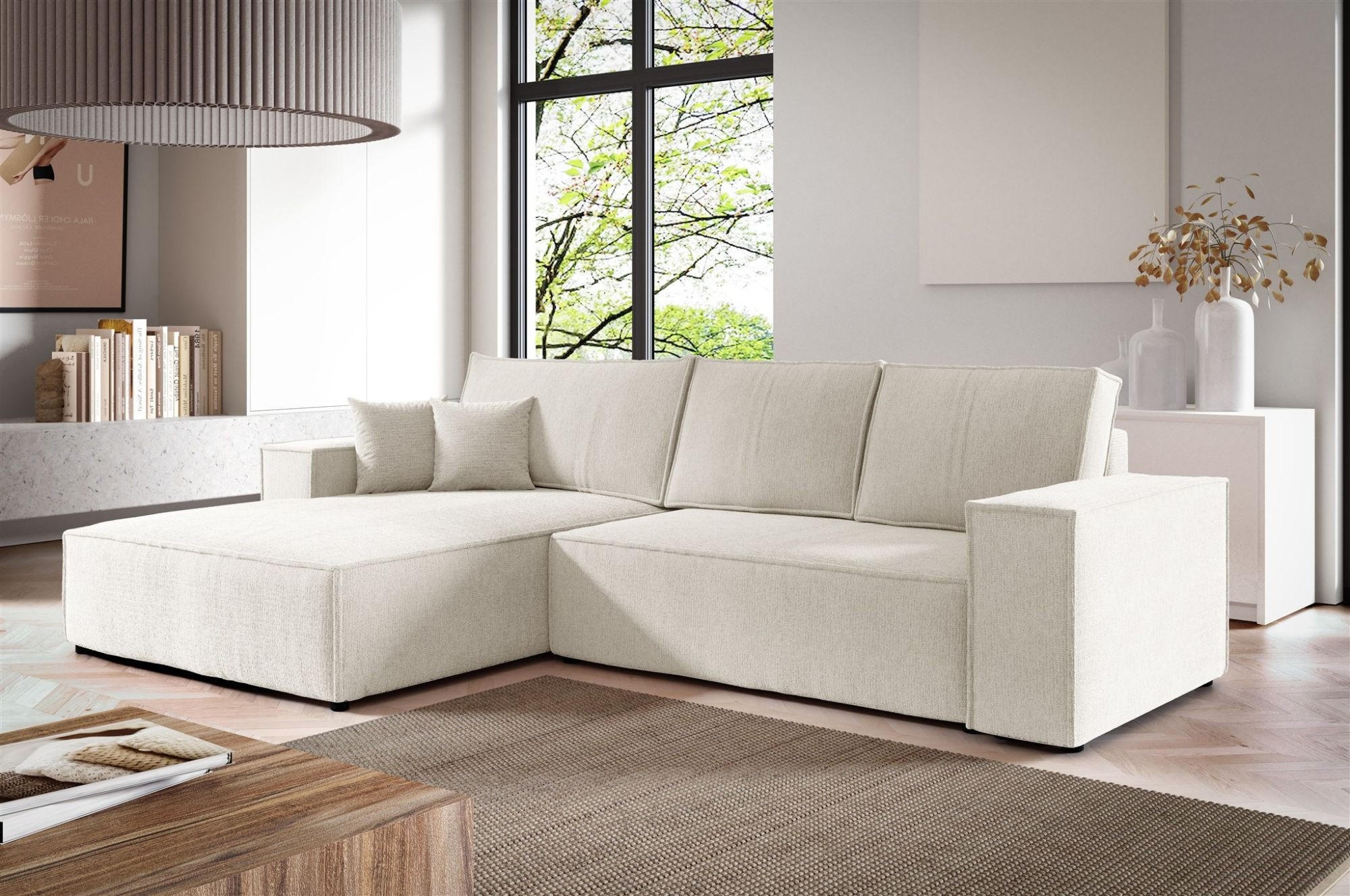 ECKSOFA Corunia In Aragon - Weiß, Holzwerkstoff/Textil (294/185cm) - Fun Möbel