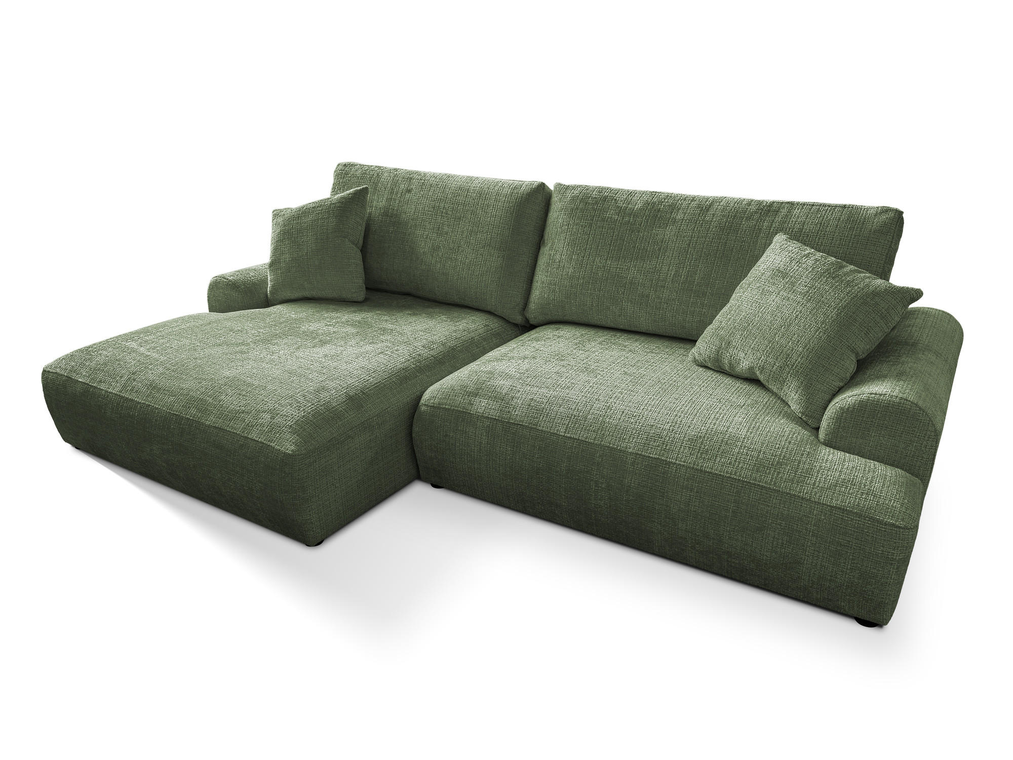 ECKSOFA Melvano mit Schlaffunktion und Bettkasten im Japandi-Stil aus weichem Grün Chenille-Stoff - Schwarz/Grün, Holz/Kunststoff (145/240cm) - S-Style