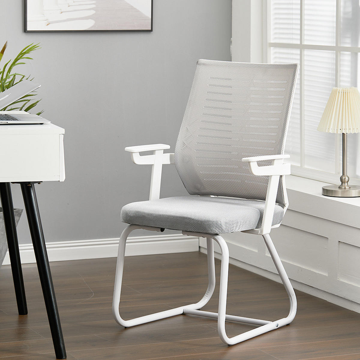 BÜROSTUHL 58/55/93 cm Ergonomisch Metall Grau - Weiß/Grau, Kunststoff/Textil (58/93/55cm) - Livingandhome