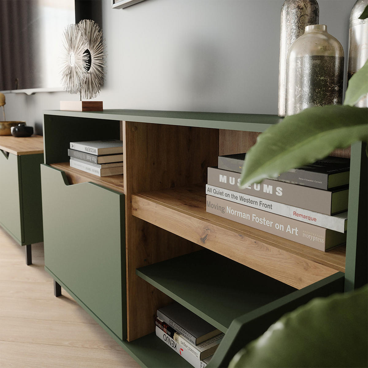 KREDENC Marelle Zelená/umělecká - zelená barva, kompozitní dřevo (140/81.3/38cm) - Vicco