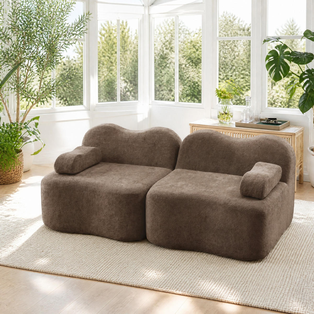 SOFA 192/98/70 cm in Braun aus Samt, rahmenlos und ohne Aufbau - Braun, Textil (98/70/192cm) - Flora Grace