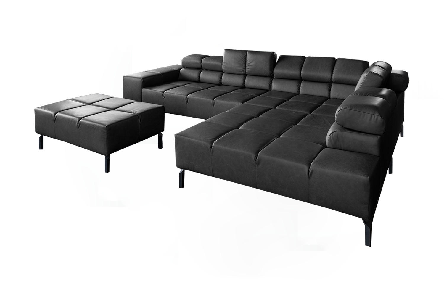 ECKSOFA NELSON Schwarz Leder - Schwarz, Leder/Metall (321/216cm) - KAWOLA