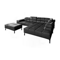 ECKSOFA NELSON Schwarz Leder - Schwarz, Leder/Metall (321/216cm) - KAWOLA