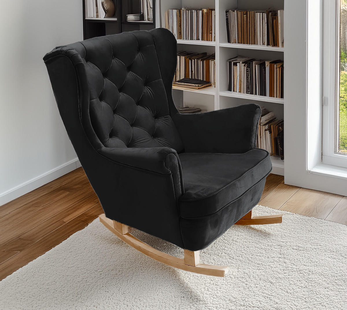 SCHAUKELSESSEL mit gepolstertem Sitz und Armlehnen, 102x81x95 cm, Schwarz_29861 - Buchefarben/Schwarz, Holz/Textil (81/102/95cm) - DomoHome