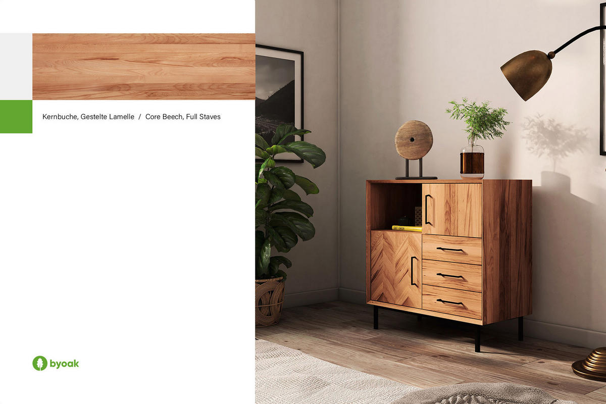 KOMMODE HOCH LEON Kernbuche - Kernbuche, Holz (97/95/45cm) - byoak
