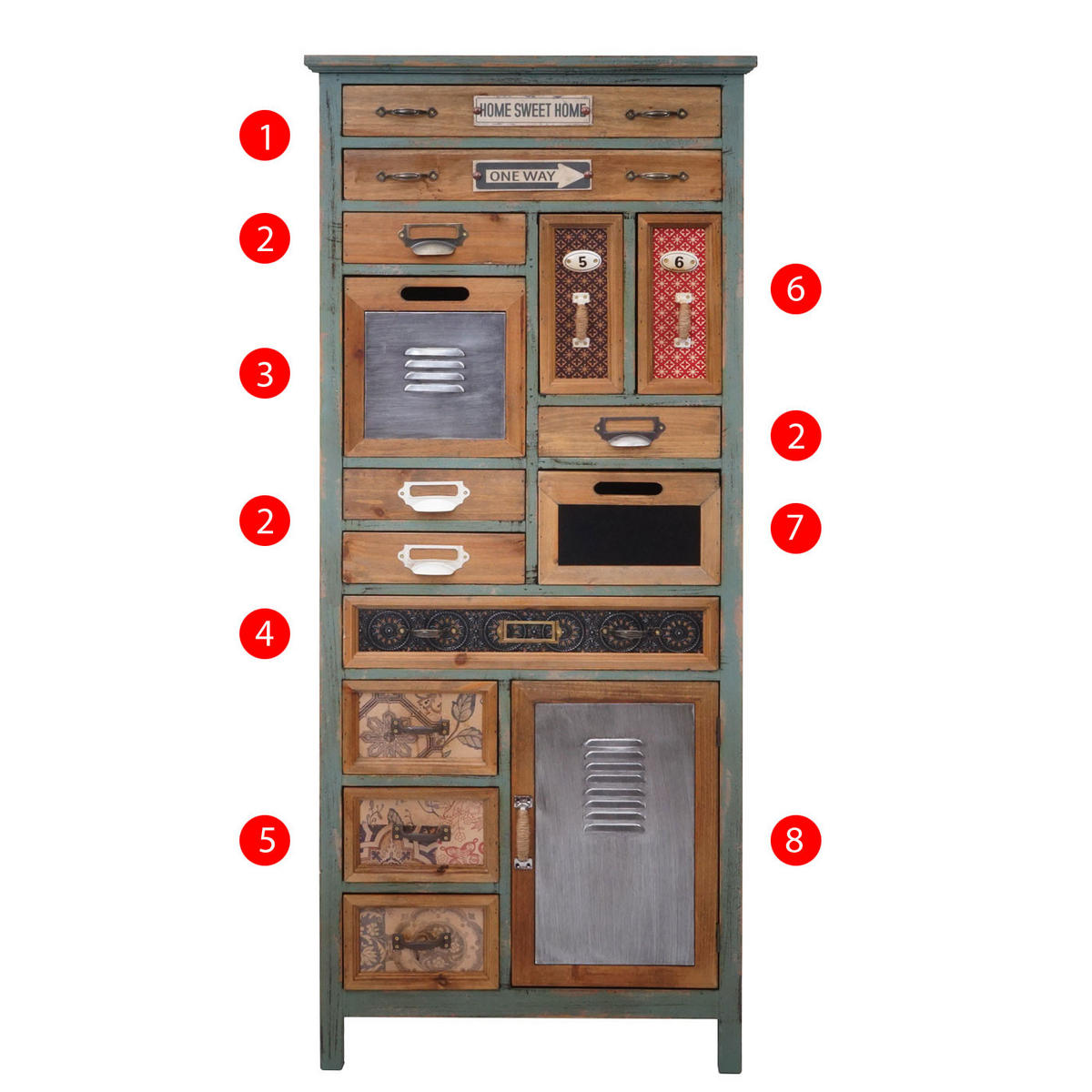APOTHEKER-SCHRANK Blau, Multicolor - Blau/Multicolor, Holz (57/138/32cm) - MCW