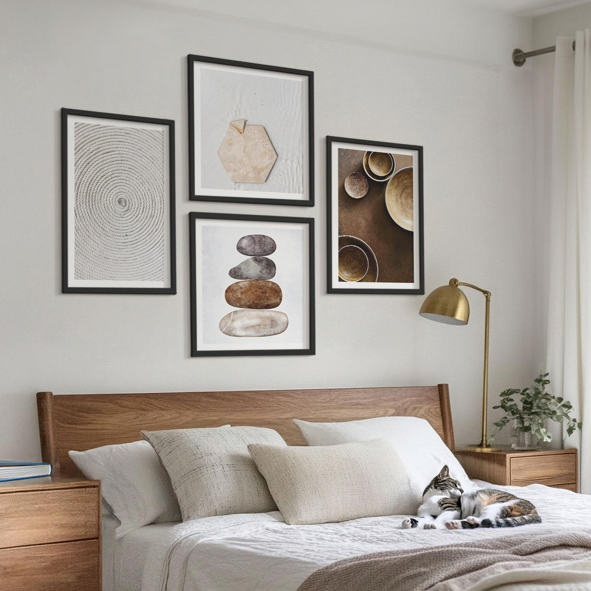 WANDBILDER 4er-Set - 50x50 cm & 40x60 cm Schwarzer Rahmen - Texturen in der modernen Kunst - Schwarz, Kunststoff (50/50cm) - ArtPrintCave