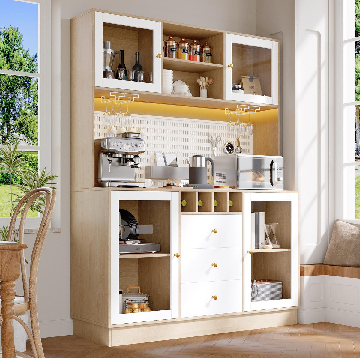 HOCHSCHRANK mit LED-Beleuchtung 140 x 40 x 185,7 cm Weiß Glas - Weiß, Glas (40/185.7/140cm) - Meubliv