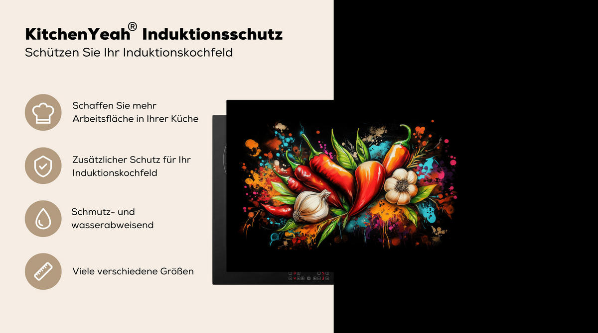 HERDABDECKPLATTE Gemüse - Paprika - Knoblauch - Graffiti - Farbe - Bunt 75x52 cm - Rot, Kunststoff (75/0.2/52cm) - MuchoWow