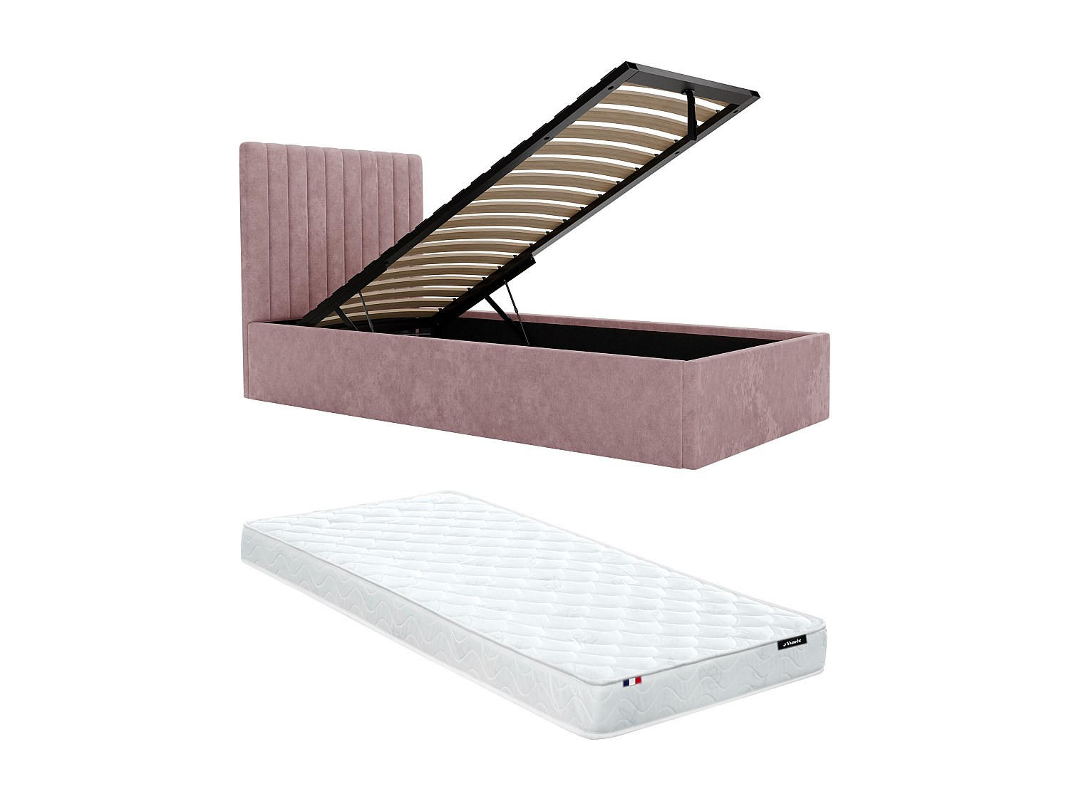 BETT mit Bettkasten - 1 Person - Stoff - Rosa - Pink, Textil (90/190cm) - Vente-Unique
