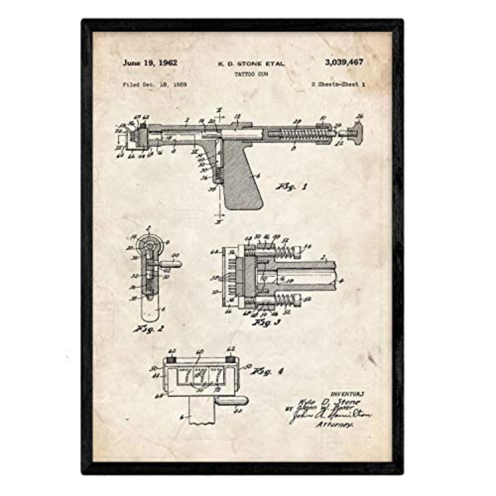 POSTER Tattoo-Maschine 2 Patent A3 Rahmenlos - Klar, Papier (29.7/5/42cm) - Nacnic