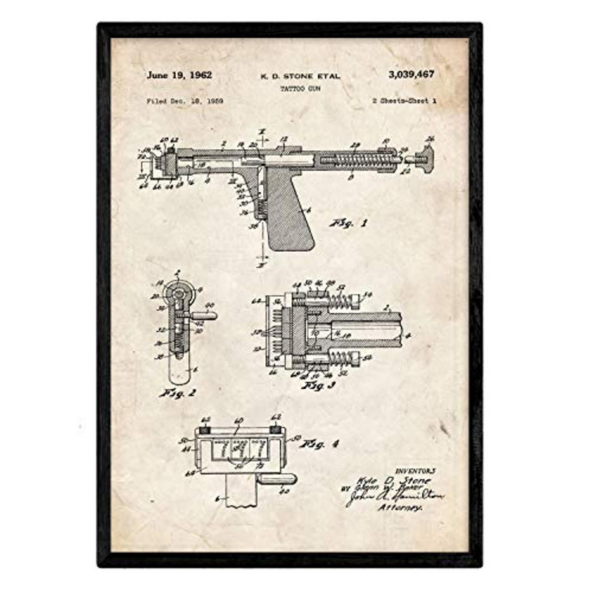 POSTER Tattoo-Maschine 2 Patent A3 Rahmenlos - Klar, Papier (29.7/5/42cm) - Nacnic
