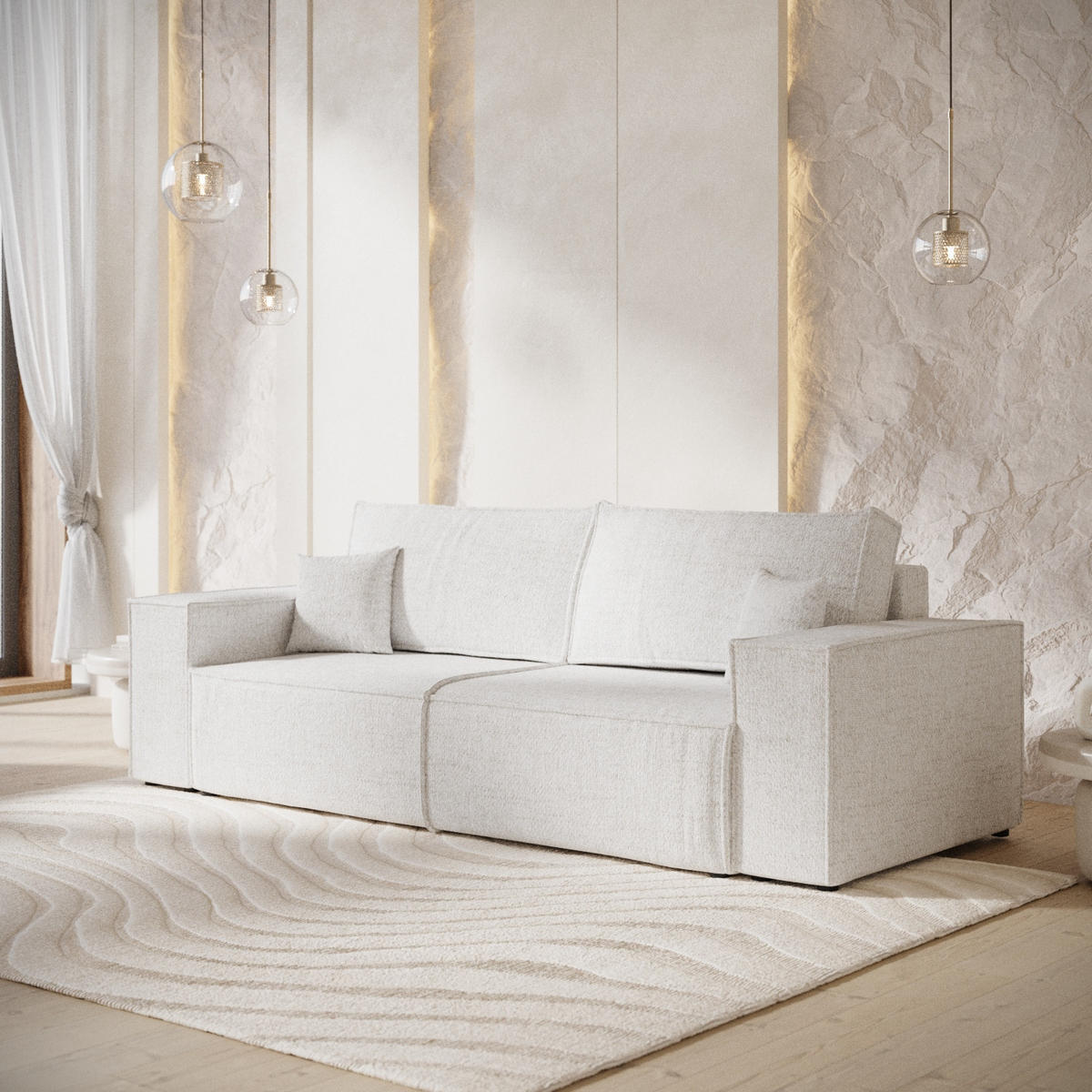 SOFA RESSO mit Schlaffunktion Creme im Neve Stoff - Creme/Schwarz, Holz/Holzwerkstoff (255/70/105cm) - AltaBeds