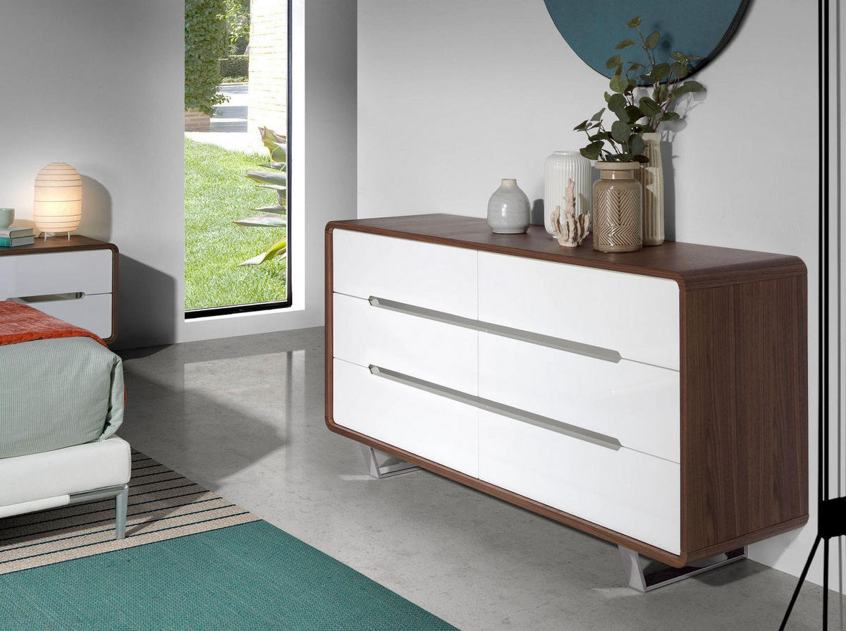 KOMMODE Kommode aus weißem Holz, Walnuss und verchromtem Stahl 140/39/70 cm - Walnussfarben/Weiß, Holz (140/70/39cm) - ANGEL CERDA