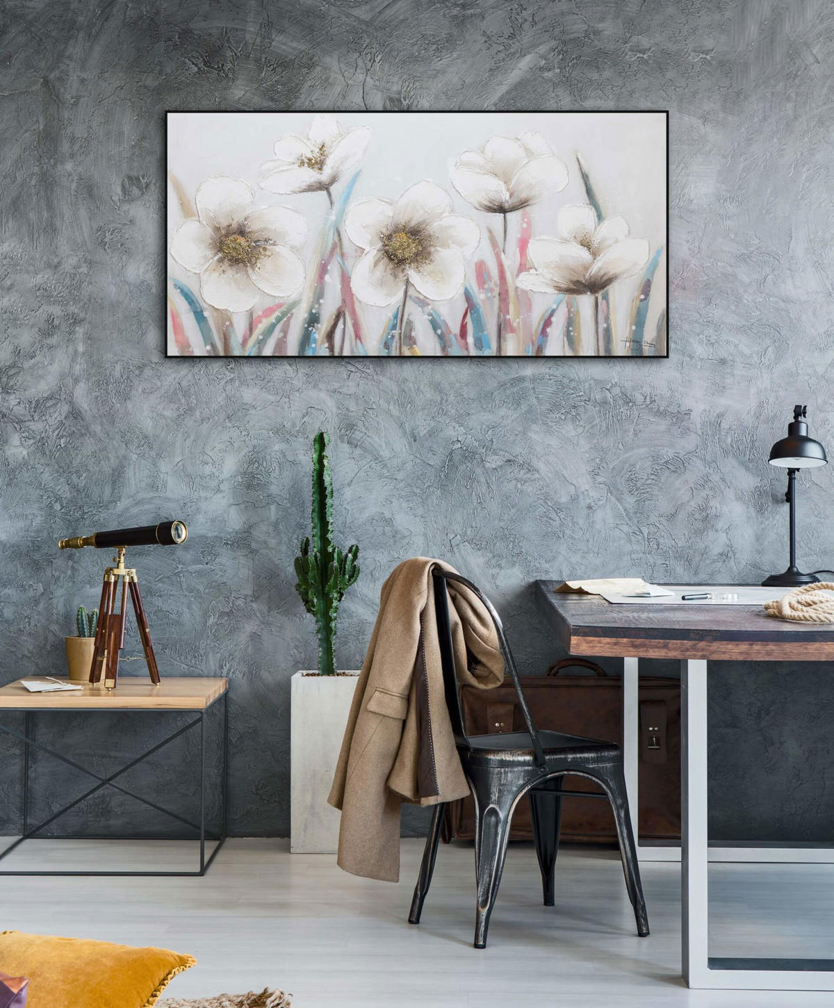 ACRYLBILD HANDGEMALT 120/60 cm - Beige/Weiß, Holz/Textil (120/60cm) - KUNSTLOFT