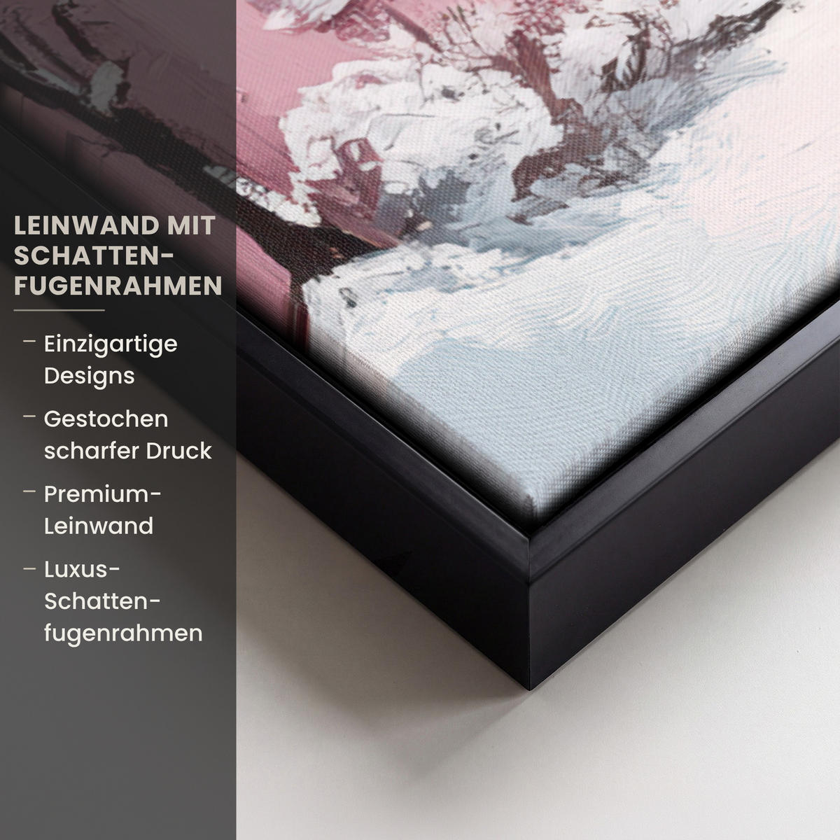 LEINWAND Bilder mit Rahmen - Weihnachtsdorf - Rosa - Winter - Schnee - Häuser - 100x70 - Altrosa, Textil (100/70cm) - MuchoWow