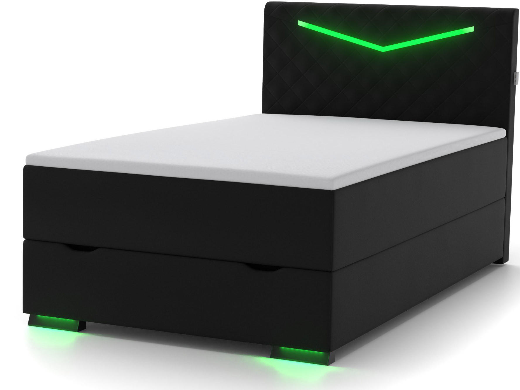 BOXBETT Dacota schwarz 90/200 cm LED Kunstleder - Schwarz, Textil (90/200cm) - wonello