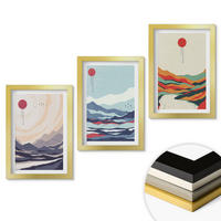 WANDBILDER 3er Set - 20x30 cm Goldrahmen - Japanische Bergabstraktionen - Goldfarben, Kunststoff (20/30cm) - ArtPrintCave