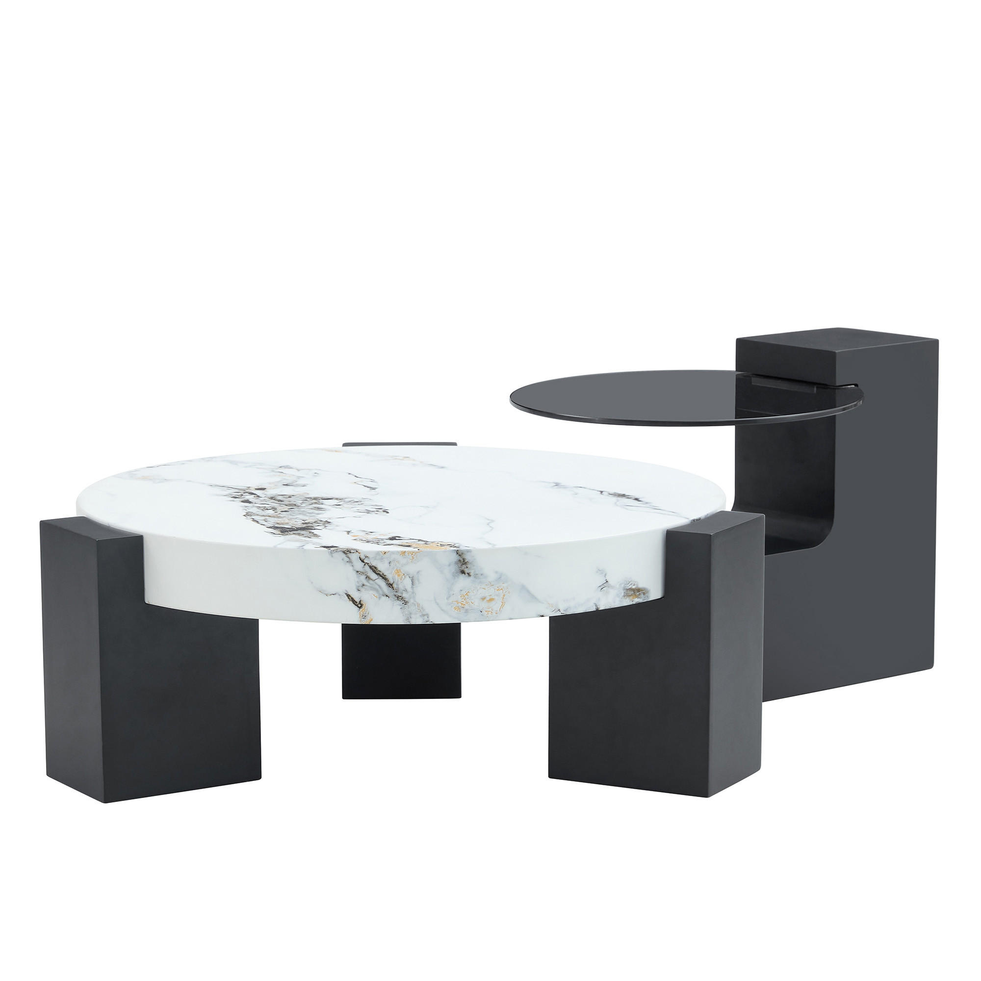XXXLutz Beistelltisch Schwarz, Weiß, Grau 61x44x61 cm