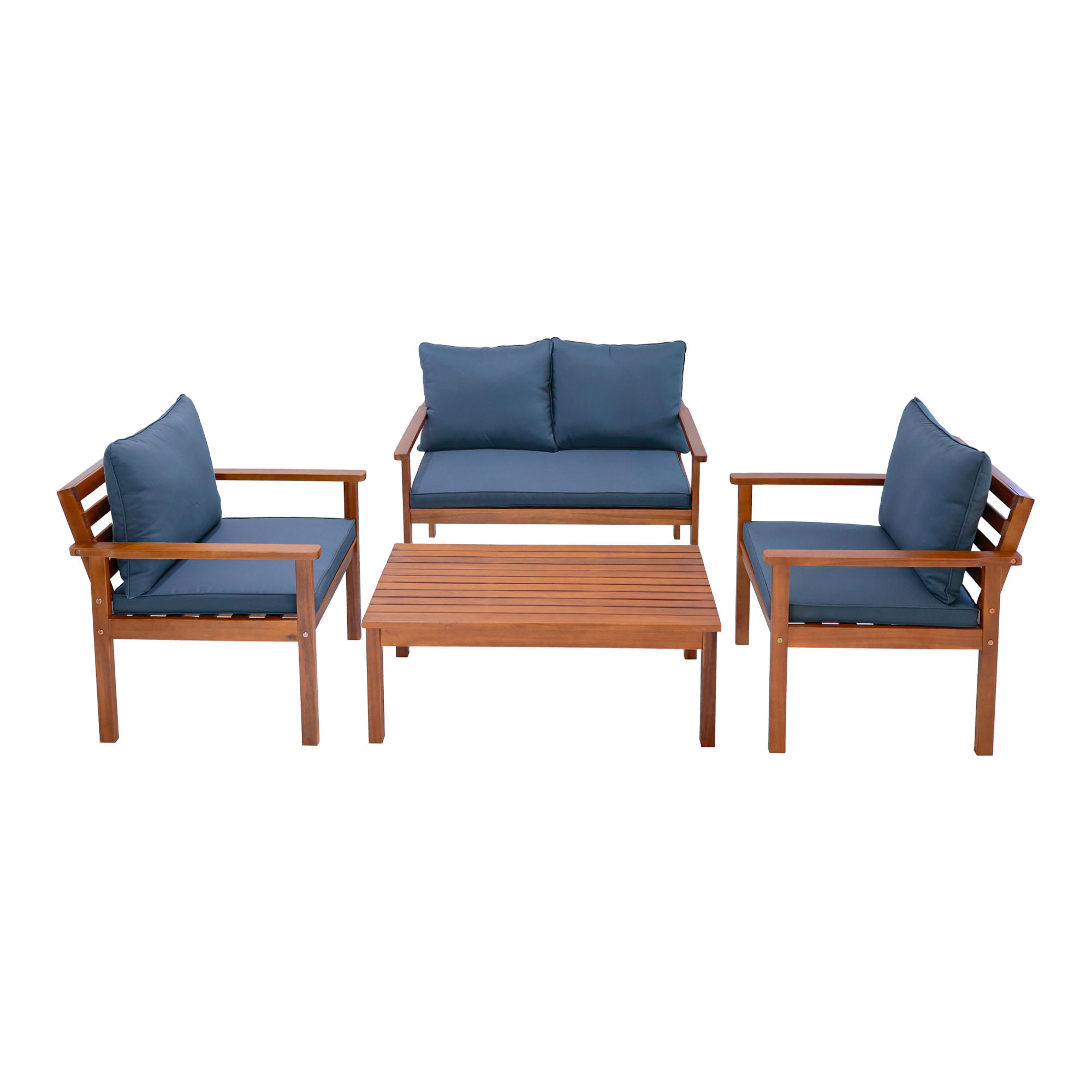 GARTENMÖBEL-SET 4 TLG. Brittoli - Grau/Akaziefarben, Holz/Textil - [en.casa]