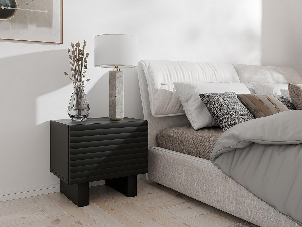 NACHTTISCH mit 1 Tür - MDF - Schwarz - LUDIMA - Schwarz, Holz (50/46.1/36.8cm) - Vente-Unique