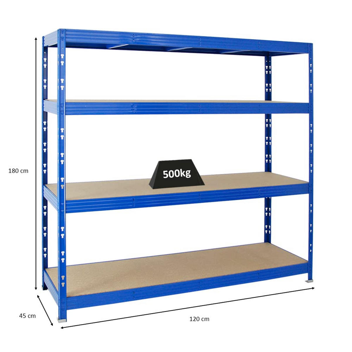 SCHWERLASTREGAL Rhino 180x200x60 cm 4 Spanplatten-Ebenen 8mm Fachlast 500 kg Blau - Blau, Metall (200/180/60cm) - PROREGAL