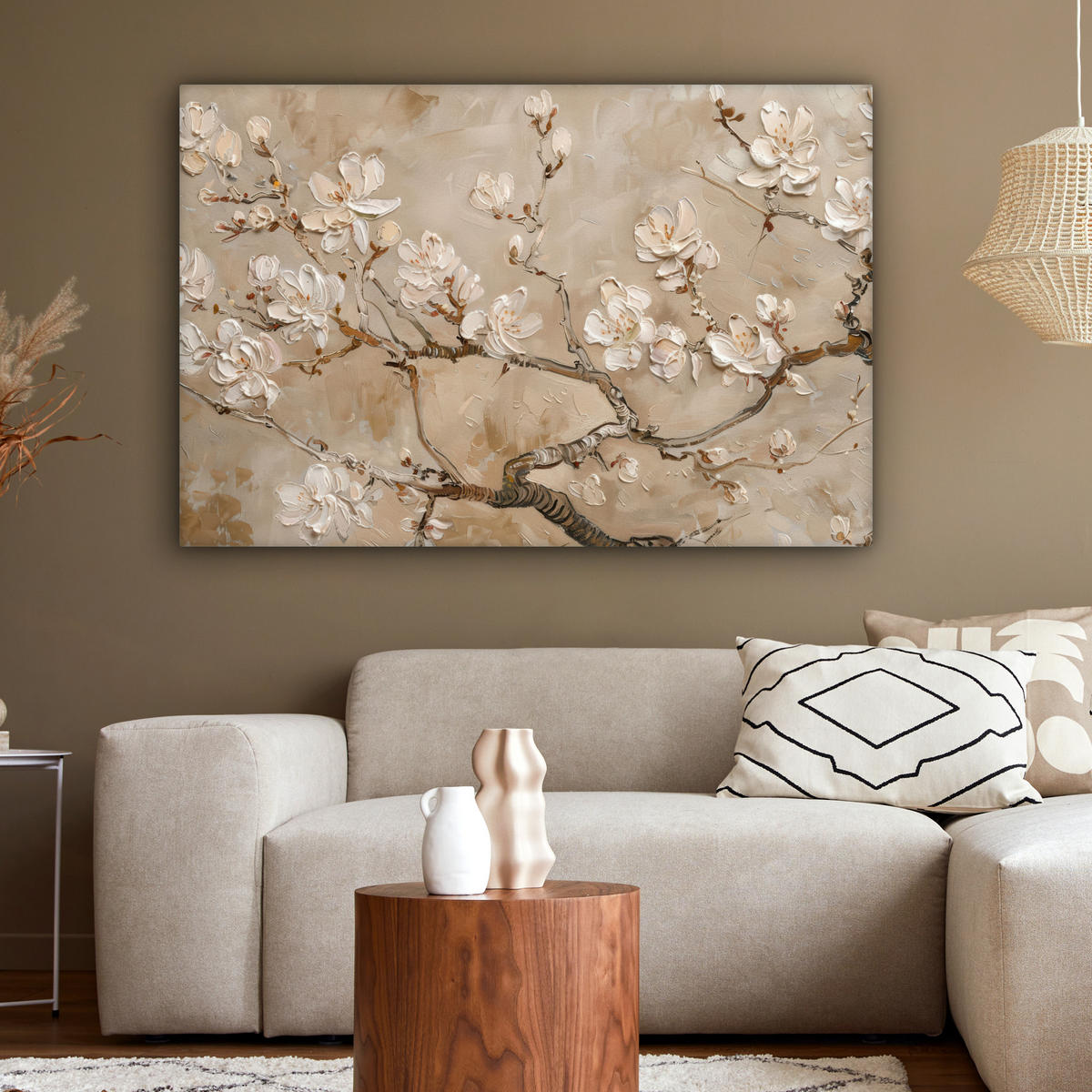 LEINWANDBILD - Blumen - Modern - Beige - Weiß - Blüte - 120x80 - Kunstdruck - Beige, Textil (120/80cm) - MuchoWow