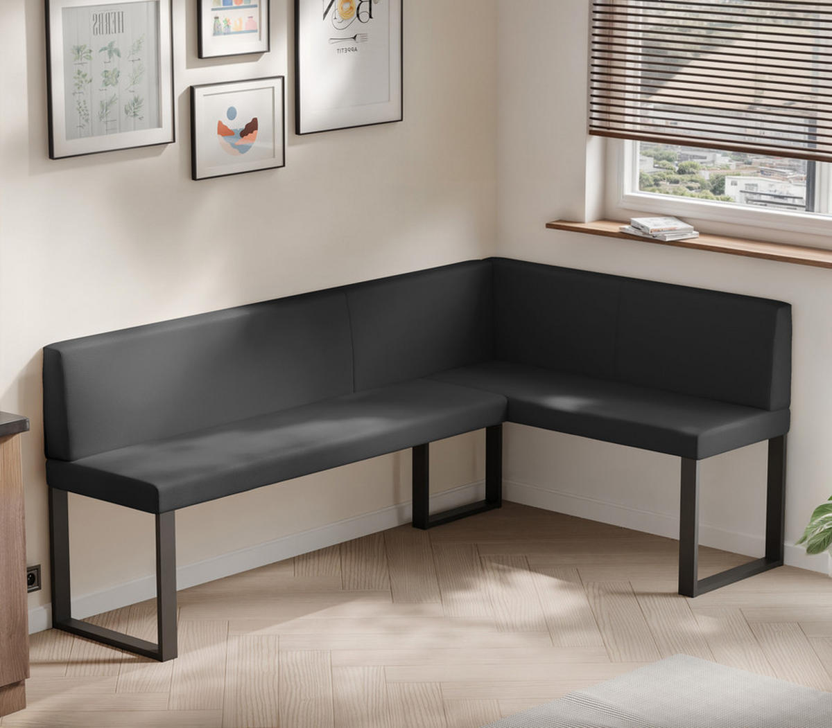 ECKBANK rechts SANA U Kunstleder glatt, 128/168 cm Schwarz - Schwarz, Kunststoff/Textil (128/168cm) - Idohome