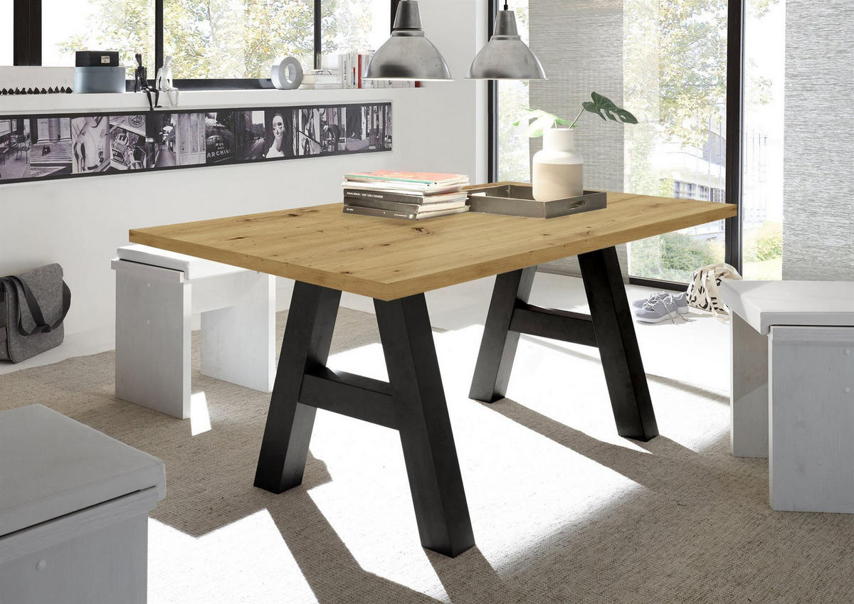 ESSZIMMERTISCH Elia 8 180 x 90 x 75 Esstisch Schwarzstahl/Asteiche - Naturfarben, Holz (180/90/75cm) - 58aufmkessel